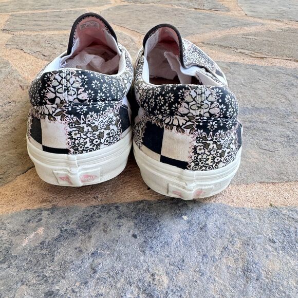 Floral Checkerboard Patchwork Vans Slip Ons - Picture 2 of 6
